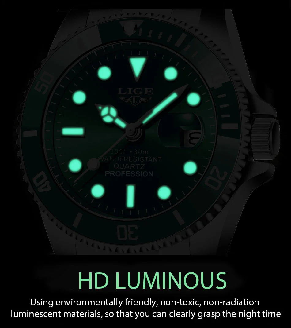Reloj LIGE Top Brand Luxury Fashion Diver Watch Men Waterproof Date Clock Sport Watches Mens Quartz Wristwatch Relogio Masculino