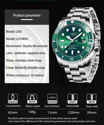 Reloj LIGE Top Brand Luxury Fashion Diver Watch Men Waterproof Date Clock Sport Watches Mens Quartz Wristwatch Relogio Masculino