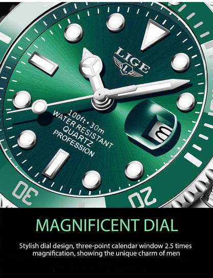 Reloj LIGE Top Brand Luxury Fashion Diver Watch Men Waterproof Date Clock Sport Watches Mens Quartz Wristwatch Relogio Masculino