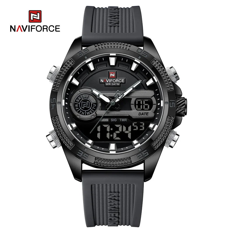 ساعة NAVIFORCE 9223 الإلكترونية للرجال، كوارتز، مقاومة للماء، متعددة الوظائف، بسوار من السيليكون، ساعة رياضية إلكترونية للرجال