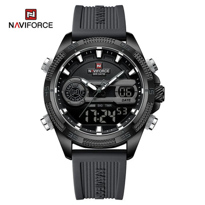 ساعة NAVIFORCE 9223 الإلكترونية للرجال، كوارتز، مقاومة للماء، متعددة الوظائف، بسوار من السيليكون، ساعة رياضية إلكترونية للرجال