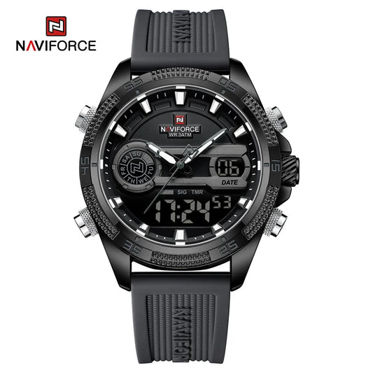 ساعة NAVIFORCE 9223 الإلكترونية للرجال، كوارتز، مقاومة للماء، متعددة الوظائف، بسوار من السيليكون، ساعة رياضية إلكترونية للرجال
