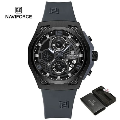 ساعة NAVIFORCE NF8051T كوارتز للرجال من أفضل العلامات التجارية الفاخرة مقاومة للماء حتى عمق 30 مترًا وعرض التاريخ وسوار من السيليكون