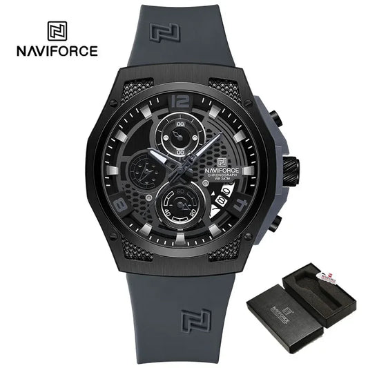 ساعة NAVIFORCE NF8051T كوارتز للرجال من أفضل العلامات التجارية الفاخرة مقاومة للماء حتى عمق 30 مترًا وعرض التاريخ وسوار من السيليكون