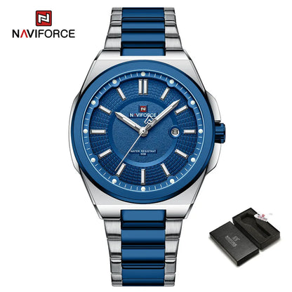ساعة NAVIFORCE NF9212 الرجالية الجديدة بسوار من الفولاذ المقاوم للصدأ، ساعات يد عسكرية كاجوال للرجال، مقاومة للماء، كوارتز، ساعة تقويمية