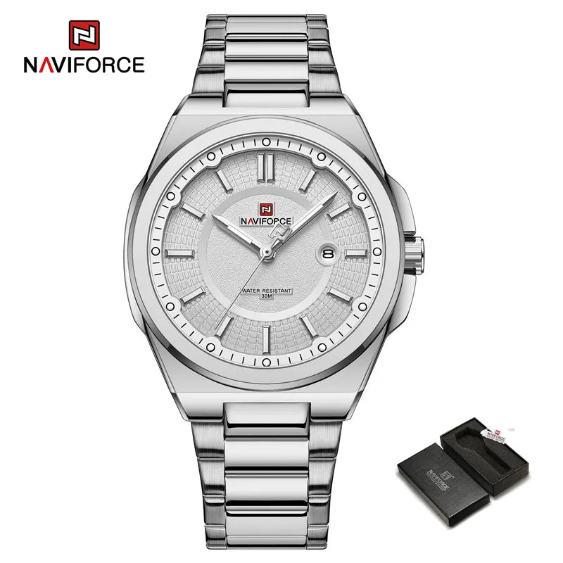 ساعة NAVIFORCE NF9212 الرجالية الجديدة بسوار من الفولاذ المقاوم للصدأ، ساعات يد عسكرية كاجوال للرجال، مقاومة للماء، كوارتز، ساعة تقويمية