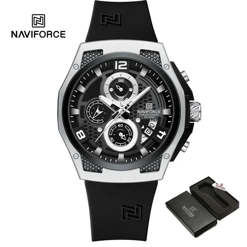 ساعة NAVIFORCE NF8051T كوارتز للرجال من أفضل العلامات التجارية الفاخرة مقاومة للماء حتى عمق 30 مترًا وعرض التاريخ وسوار من السيليكون