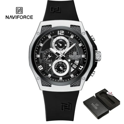 ساعة NAVIFORCE NF8051T كوارتز للرجال من أفضل العلامات التجارية الفاخرة مقاومة للماء حتى عمق 30 مترًا وعرض التاريخ وسوار من السيليكون