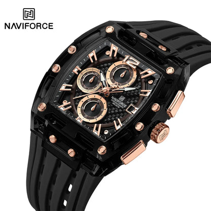 NAVIFORCE NF 7105 Men Watch Sport Top Brand Luxury  Date Original Wristwatch Silicone Strap Quartz Clock ساعة NAVIFORCE NF 7105 للرجال رياضية فاخرة من أفضل العلامات التجارية العسكرية كرونوغراف وتاريخ ساعة يد أصلية بحزام من السيليكون وساعة كوارتز