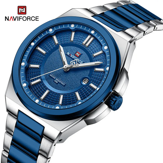 ساعة NAVIFORCE NF9212 الرجالية الجديدة بسوار من الفولاذ المقاوم للصدأ، ساعات يد عسكرية كاجوال للرجال، مقاومة للماء، كوارتز، ساعة تقويمية