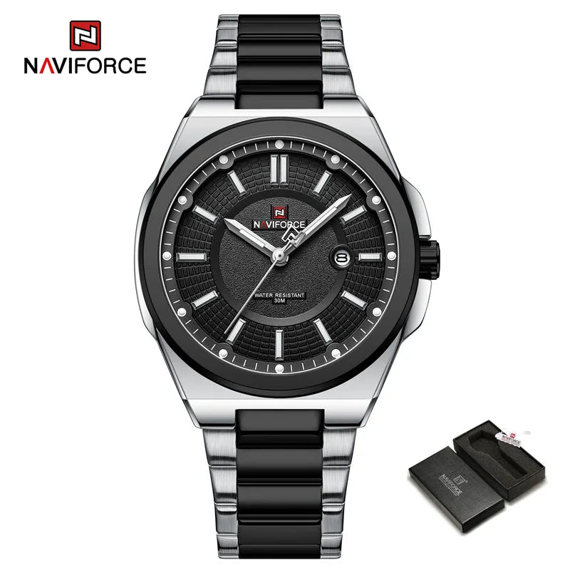 ساعة NAVIFORCE NF9212 الرجالية الجديدة بسوار من الفولاذ المقاوم للصدأ، ساعات يد عسكرية كاجوال للرجال، مقاومة للماء، كوارتز، ساعة تقويمية