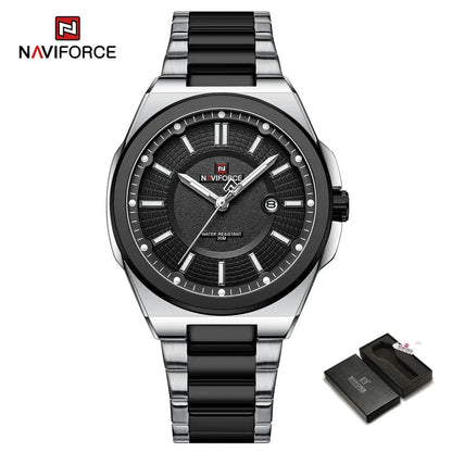 ساعة NAVIFORCE NF9212 الرجالية الجديدة بسوار من الفولاذ المقاوم للصدأ، ساعات يد عسكرية كاجوال للرجال، مقاومة للماء، كوارتز، ساعة تقويمية