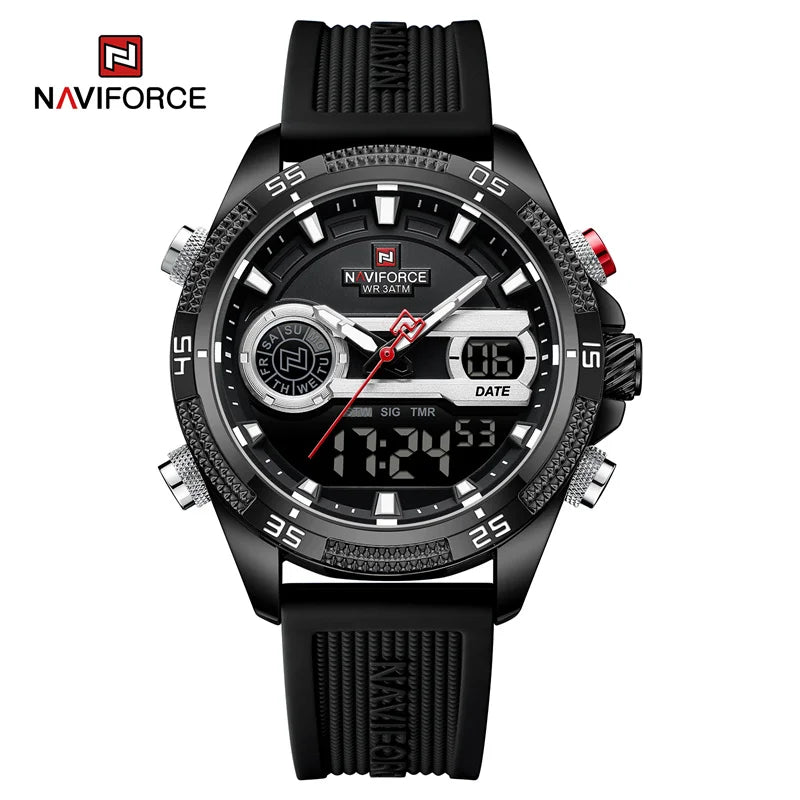 ساعة NAVIFORCE 9223 الإلكترونية للرجال، كوارتز، مقاومة للماء، متعددة الوظائف، بسوار من السيليكون، ساعة رياضية إلكترونية للرجال