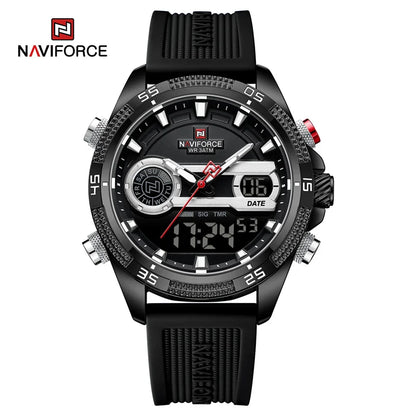 ساعة NAVIFORCE 9223 الإلكترونية للرجال، كوارتز، مقاومة للماء، متعددة الوظائف، بسوار من السيليكون، ساعة رياضية إلكترونية للرجال